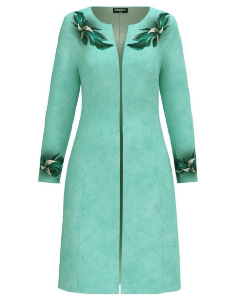 Jacheta de dama lunga in nuante de verde imprimata cu model floral CMD3840