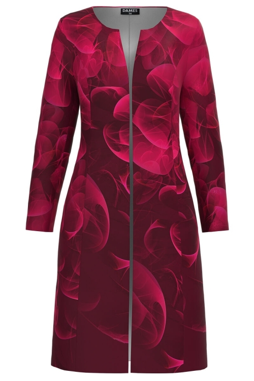 Jacheta de dama Viva Magenta lunga imprimata cu model floral abstract CMD3674 - Img 2