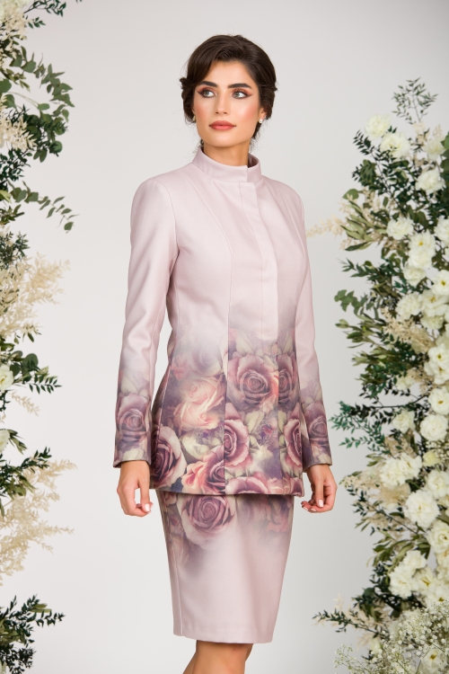 Palton dama bej elegant si calduros imprimat Floral CMD1462 - Img 1