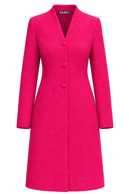 Pardesiu elegant cu guler inalt din stofa fucsia