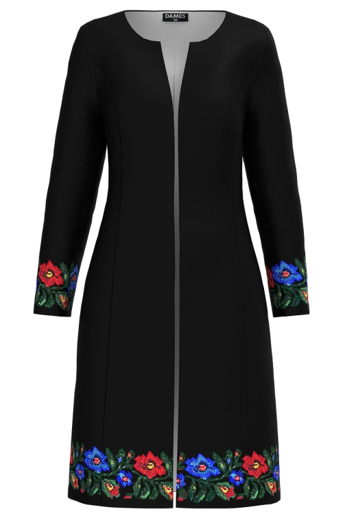 Pardesiu negru subtire imprimat cu model traditional SS25