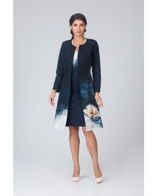 Pardesiu subtire bleumarin in degrade imprimat Floral - Img 2