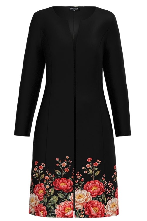 Pardesiu subtire negru imprimat floral