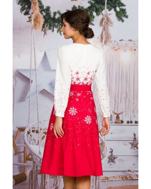 Rochie alb rosu eleganta imprimata Fulgi de zapada CMD1505 - Img 6