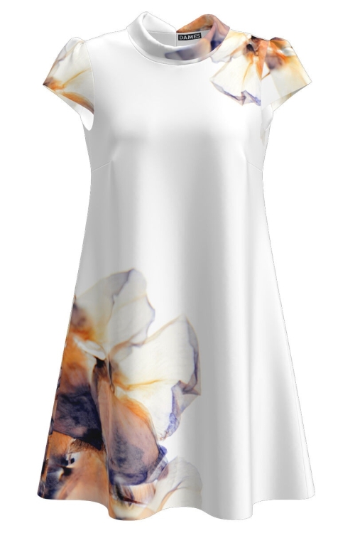 Rochie alba casual imprimata digital cu model abstract CMD2699 - Img 2