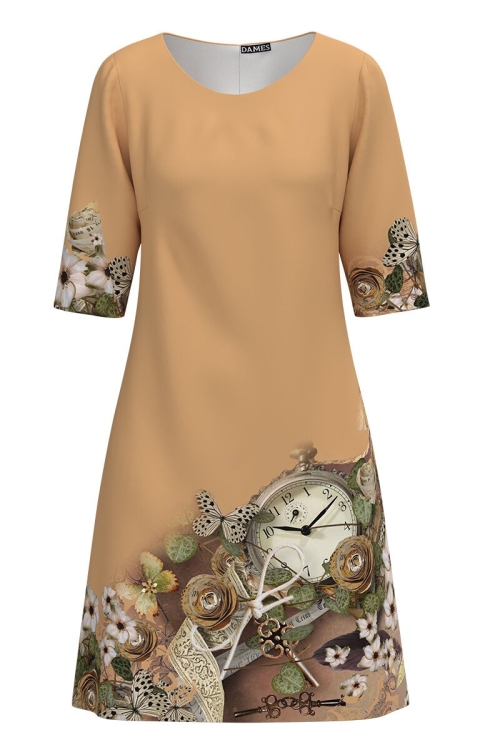 Rochie bej casual imprimata Ceas CMD3793