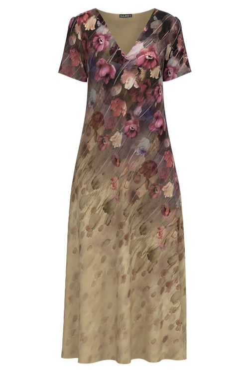 Rochie bej de vara lunga cu buzunare cu model Floral CMD1195 - Img 2