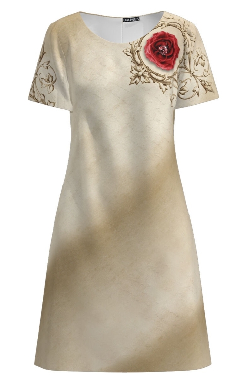Rochie bej evazata imprimata cu model Floral CMD2663 - Img 2