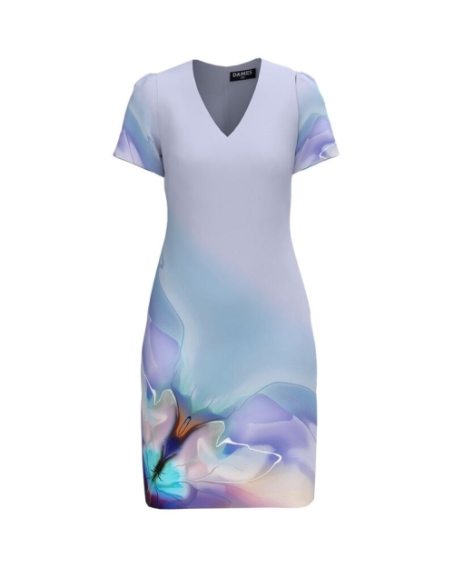 Rochie bleu casual cu decolteu in V imprimata pastel SS24