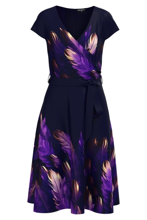 Rochie bleumarin eleganta de vara cu maneca scurta imprimata in contrast CMD4352 - Img 2