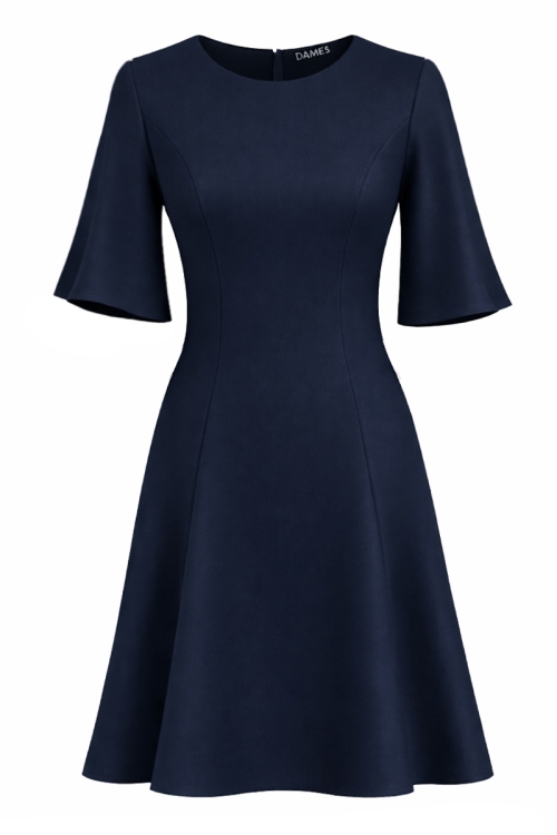 Rochie bleumarin in clini cu maneci clopot