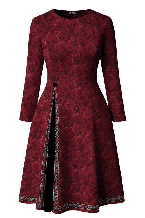 Rochie bordo eleganta cu pliuri si nasture Poveste de Toamna