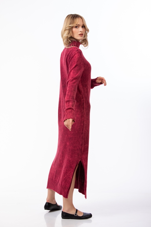 Rochie burgundy tricotata din bumbac - Img 4