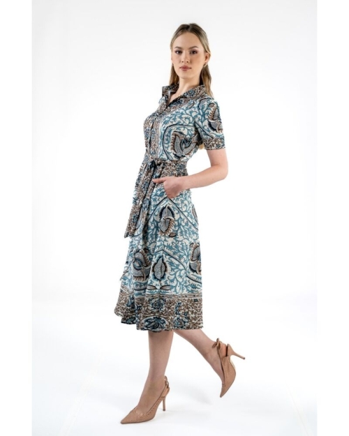 Rochie camasa cu maneca scurta imprimata cu model floral oriental SS24 - Img 3