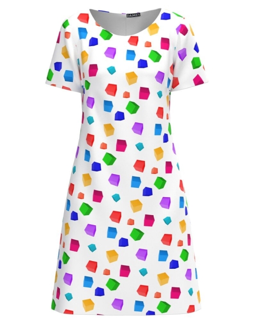 Rochie casual alba imprimata cu model cuburi CMD2906 - Img 1