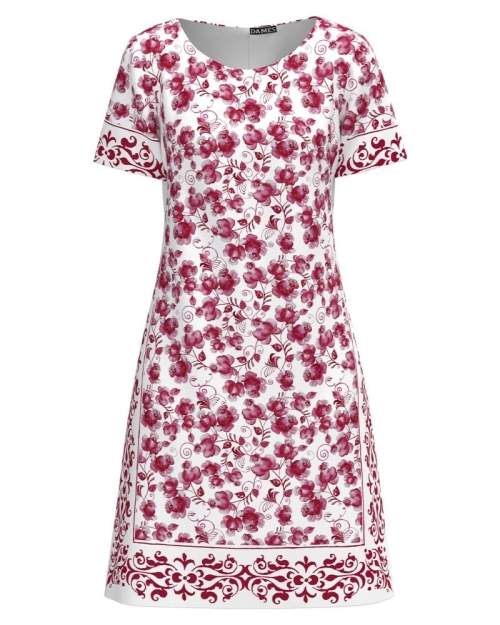 Rochie casual alba imprimata cu model floral Magenta CMD4290