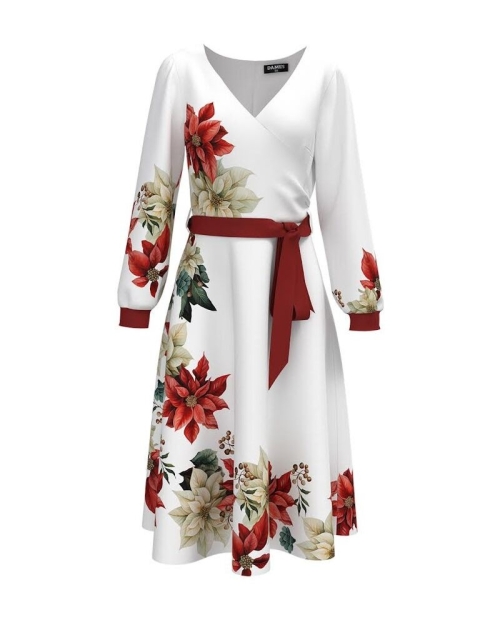 Rochie casual alba imprimata cu model floral