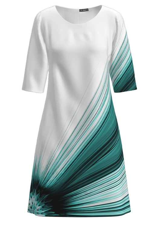 Rochie casual alba imprimata cu model turcoaz CMD2562 - Img 2
