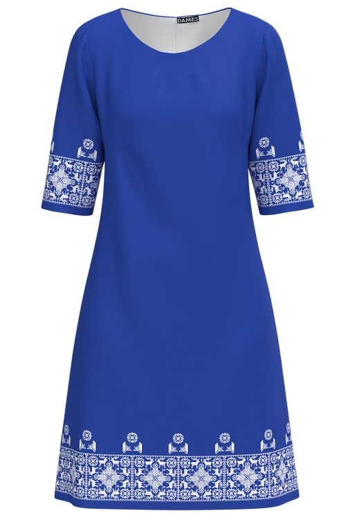 Rochie casual albastra imprimata traditional AW24