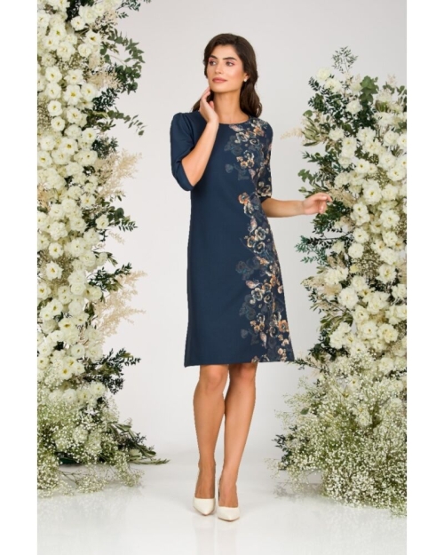 Rochie casual antracit cu maneca imprimata cu model floral CMD2453 - Img 7