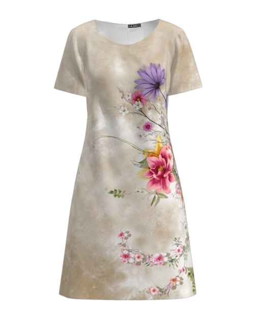 Rochie casual bej imprimata cu model Floral CMD831 - Img 1