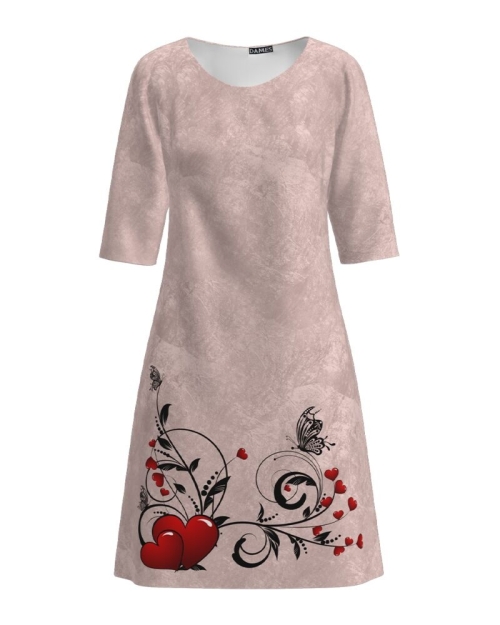 Rochie casual bej imprimata cu model Love CMD1859