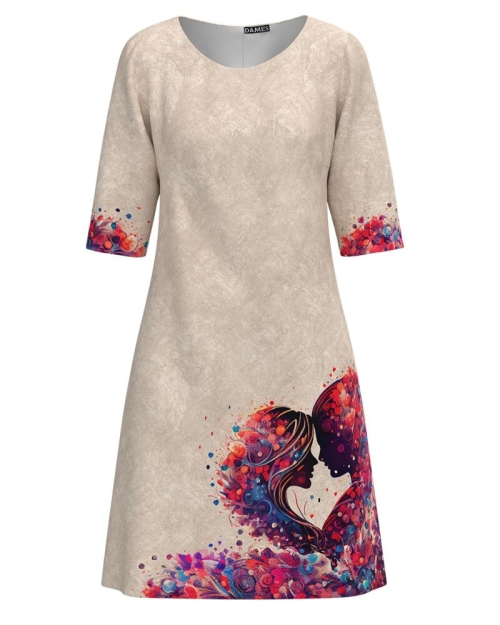 Rochie casual bej imprimata cu model Love CMD3853