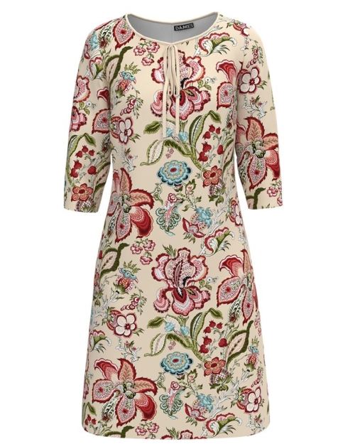 Rochie casual bej imprimata cu motive florale multicolore CMD1250