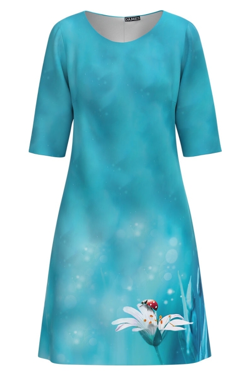 Rochie casual bleu cu imprimeu Buburuza CMD2091 - Img 2