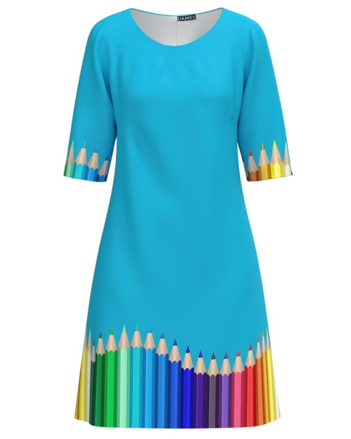 Rochie casual bleu imprimata Creioane colorate CMD4626