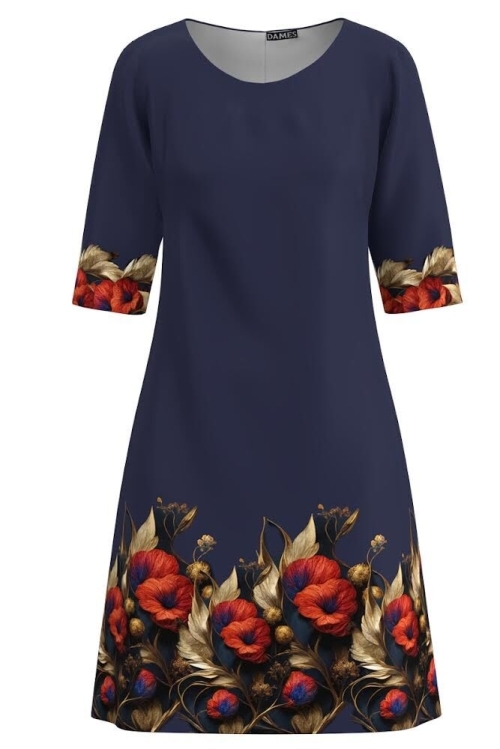 Rochie casual bleumarin imprimata cu model floral CMD3223 - Img 2