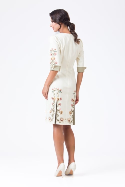 Rochie casual crem cu detalii in contrast - Img 5