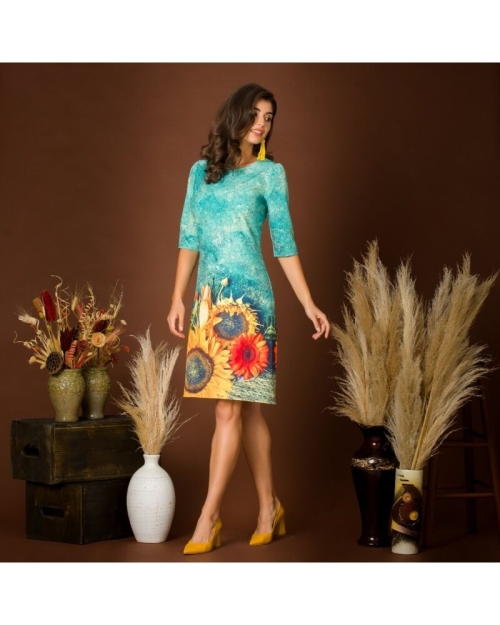 Rochie casual cu maneca imprimata digital Floarea soarelui CMD216 - Img 4