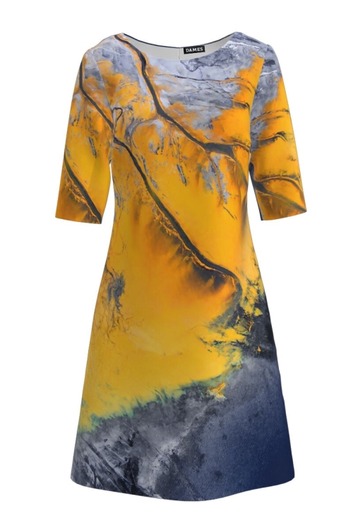 Rochie casual cu maneca imprimata digital model abstract CMD162