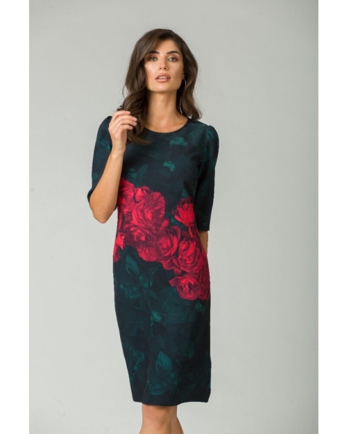Rochie casual cu maneca imprimata digital trandafiri CMD167 - Img 3