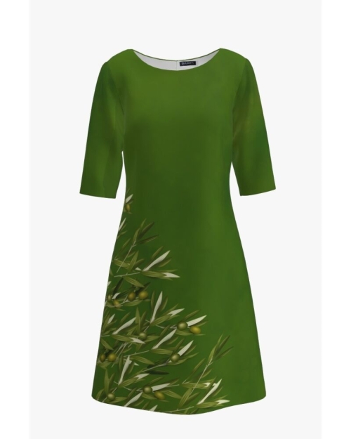 Rochie casual cu maneca imprimata Ramuri de maslin CMD222