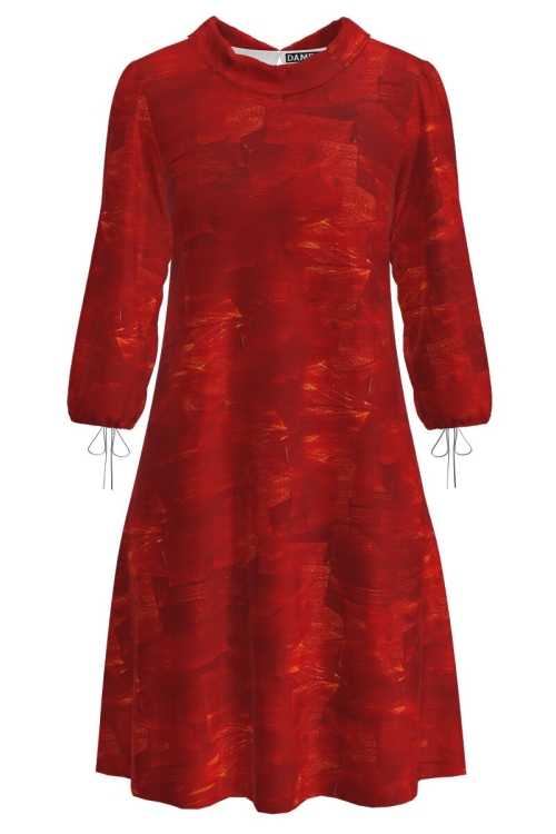 Rochie casual cu maneca trei sferturi imprimata in nuante de rosu CMD3662