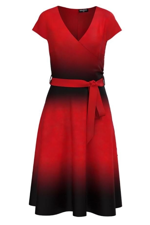 Rochie casual de vara cu maneca scurta si imprimeu rosu corai in Degrade CMD975 - Img 2