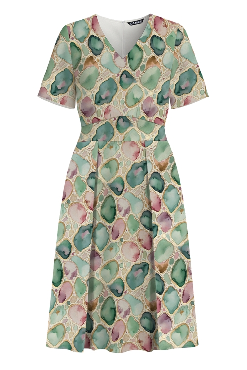 Rochie casual de vara din crepe cu pliuri Pietre de jad