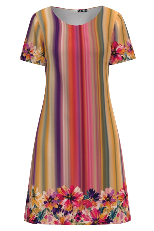 Rochie casual evazata imprimata multicolor