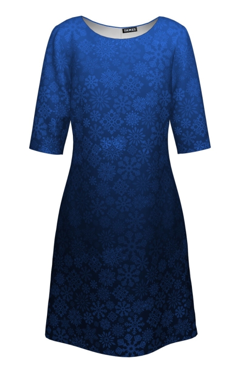 Rochie casual imprimata degrade albastru de Craciun CMD320 - Img 2