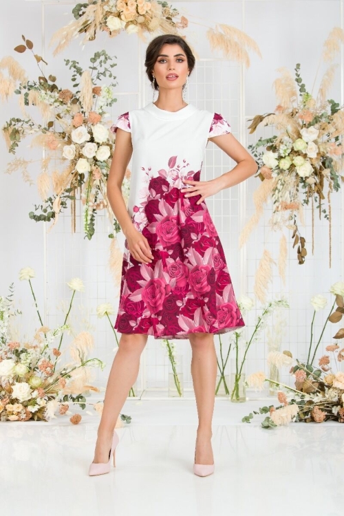 Rochie casual imprimata digital cu model Trandafiri CMD785 - Img 9