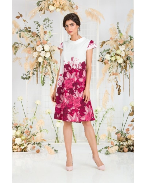 Rochie casual imprimata digital cu model Trandafiri CMD785 - Img 4
