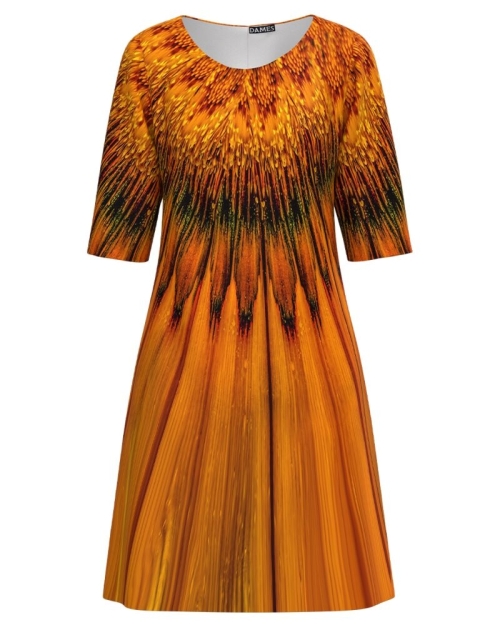 Rochie casual imprimata in nunte de ocru CMD4690