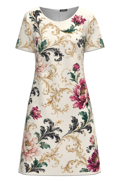 Rochie casual ivory imprimata Bujor Imperial