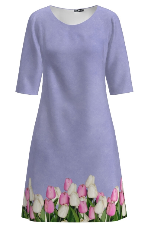 Rochie casual lila imprimata cu model floral Lalele CMD2293 - Img 2