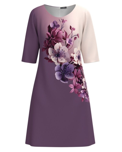 Rochie casual mov imprimata cu model floral