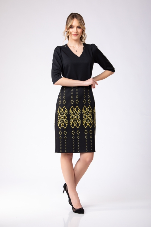 Rochie casual neagra cu decolteu in V imprimata Infinit - Img 3