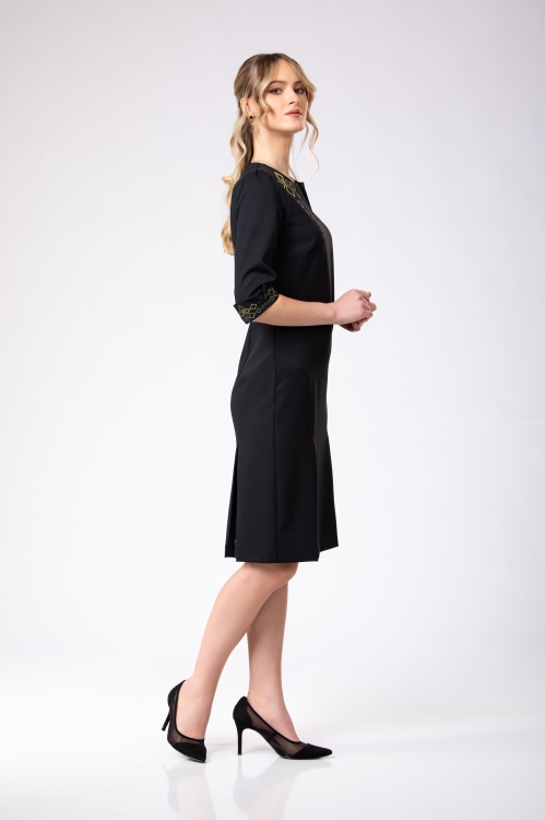Rochie casual neagra cu detalii imprimate Infinit - Img 5