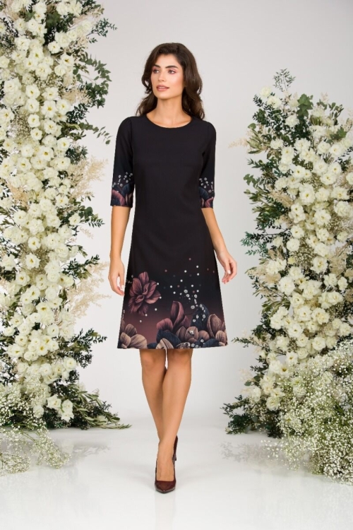 Rochie casual neagra imprimata cu model floral CMD2703 - Img 9
